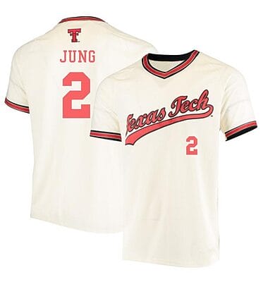 Jace Jung Jersey #2 Texas Tech Red Raiders Baseball Under Armour NCAA College Cream Alumni