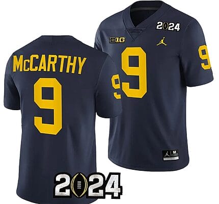 JJ McCarthy Jersey #9 Michigan Wolverines 2024 Football National Championship Playoff Navy