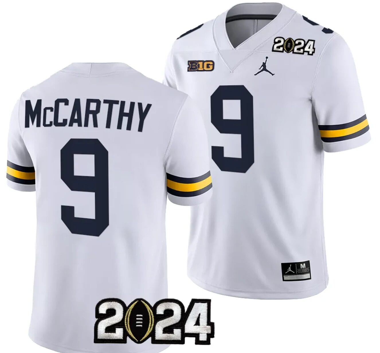 JJ McCarthy Jersey #9 Michigan Wolverines 2024 Football National Championship Playoff White
