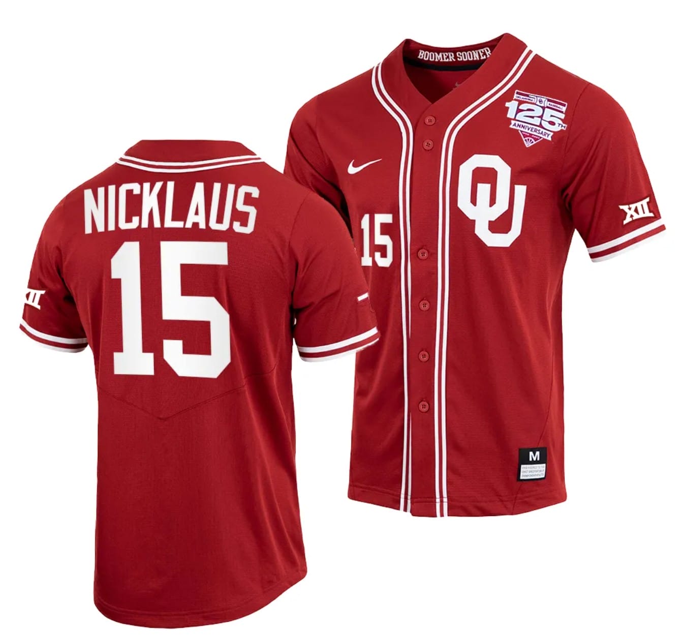 Jackson Nicklaus Jersey #15 Oklahoma Sooners Baseball NCAA College Crimson 125th Season Full-Button