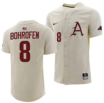 Jace Bohrofen Jersey #8 Arkansas Razorbacks College Baseball Full-Button Natural