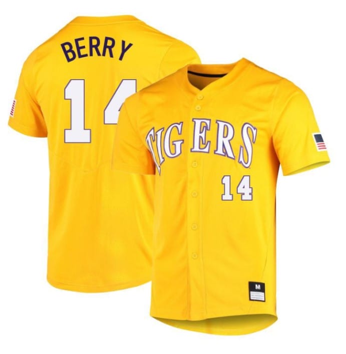 Jacob Berry Jersey #14 LSU Tigers Baseball NCAA College Yellow Alumni