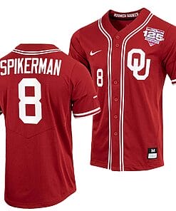 John Spikerman Jersey #8 Oklahoma Sooners Baseball NCAA College Crimson 125th Season Full-Button