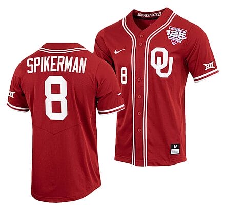 John Spikerman Jersey #8 Oklahoma Sooners Baseball NCAA College Crimson 125th Season Full-Button