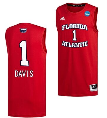 Johnell Davis Jersey FAU Owls College Basketball 2023 NCAA March Madness Red #1