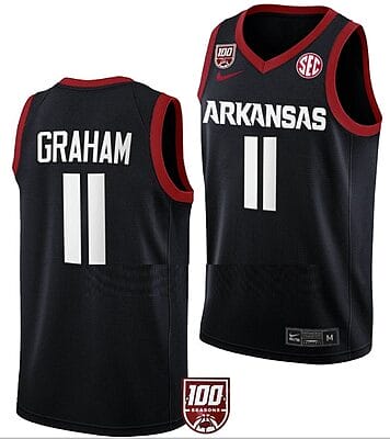 Jalen Graham Jersey #11 Arkansas Razorbacks College Basketball 100 Season Black