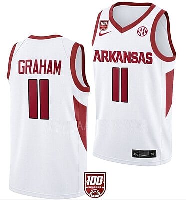 Jalen Graham Jersey #11 Arkansas Razorbacks College Basketball 100 Season White