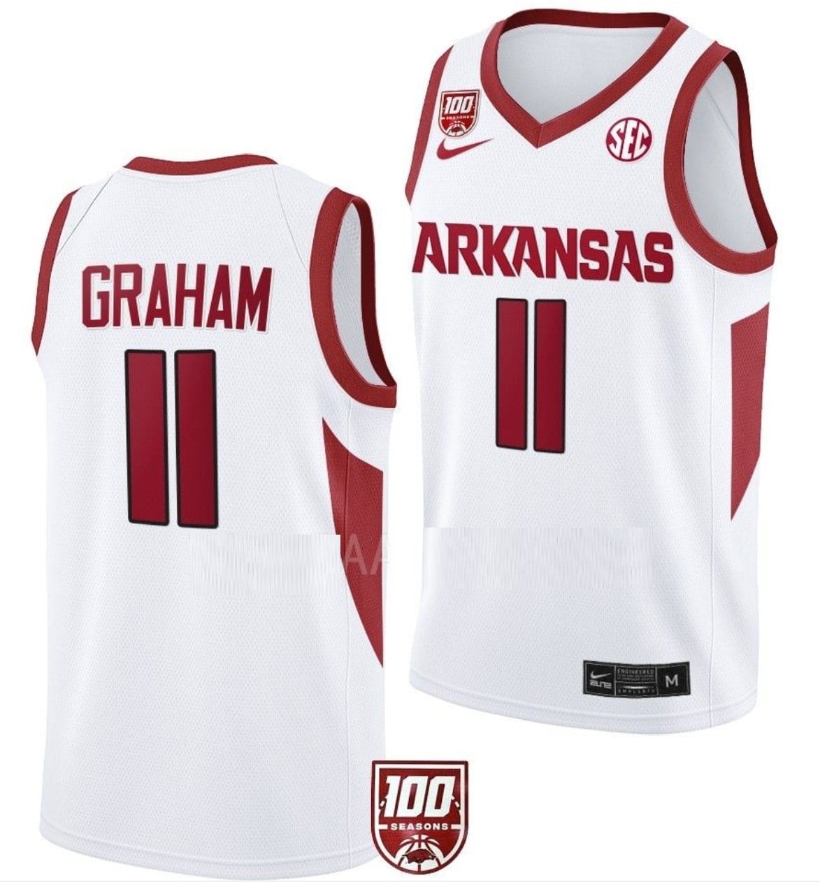 Jalen Graham Jersey #11 Arkansas Razorbacks College Basketball 100 Season White