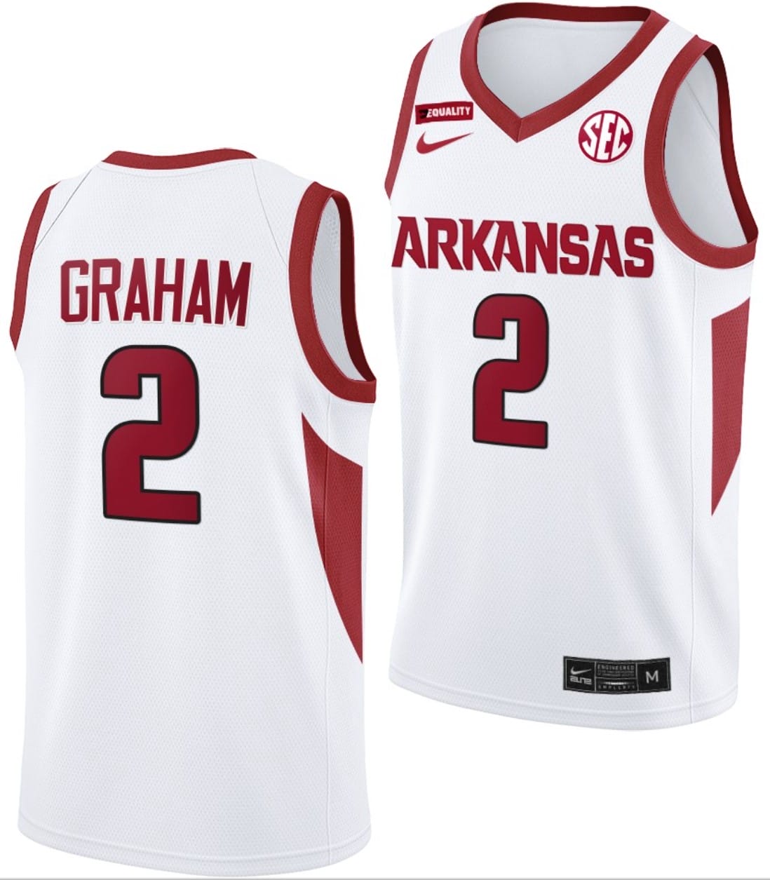 Jalen Graham Jersey #2 Arkansas Razorbacks College Basketball Equality White