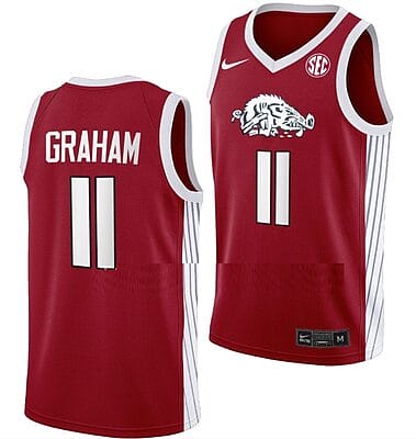 Jalen Graham Jersey #11 Arkansas Razorbacks College Basketball Road Red