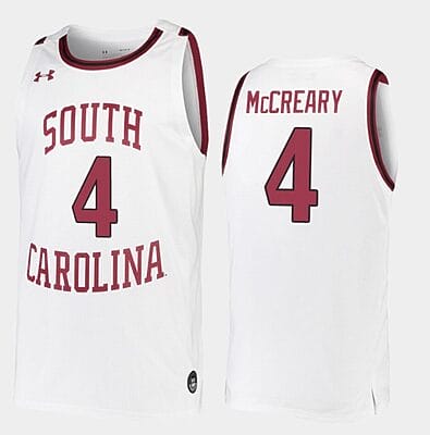 Jalyn McCreary Jersey #4 South Carolina Gamecocks College Basketball White Replica