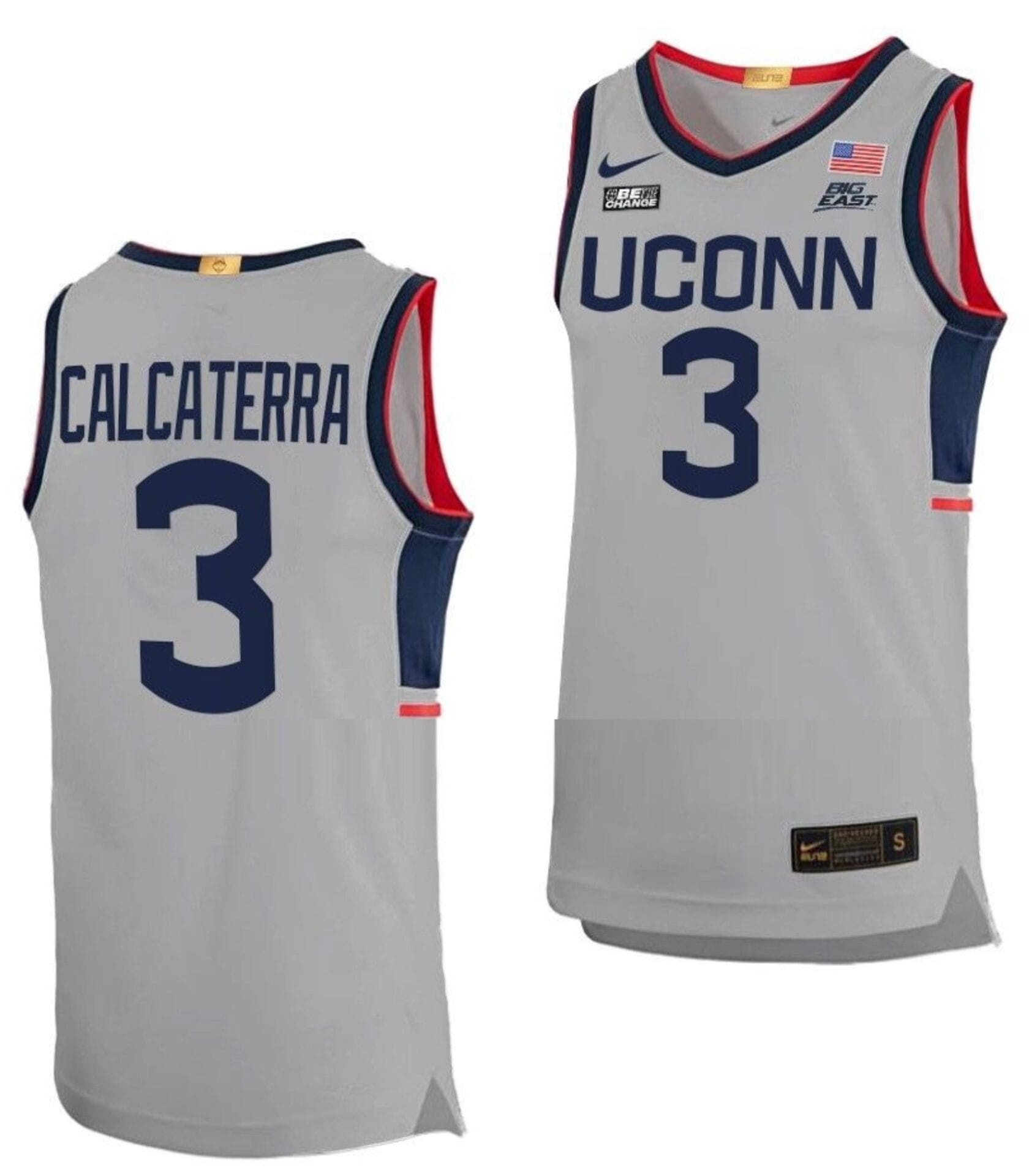 Joey Calcaterra Jersey UConn Huskies College Basketball Limited Gray #3