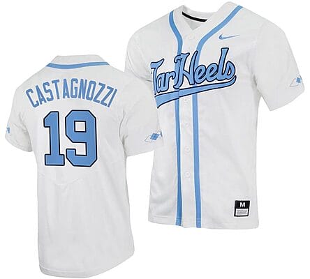 Johnny Castagnozzi Jersey #19 North Carolina Tar Heels Baseball White Full-Button