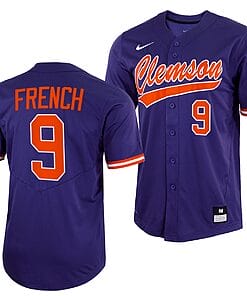 Jonathan French Jersey #9 Clemson Tigers College Baseball Purple Full-Button