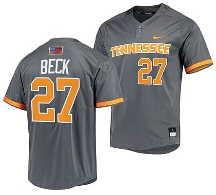 Jordan Beck Jersey #27 Tennessee Volunteers College Baseball Grey