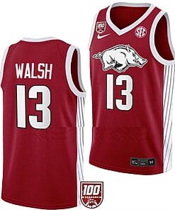 Jordan Walsh Jersey #12 Arkansas Razorbacks College Basketball 100 Season Red