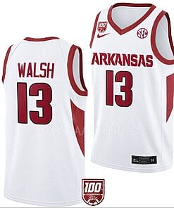 Jordan Walsh Jersey #13 Arkansas Razorbacks College Basketball 100 Season White