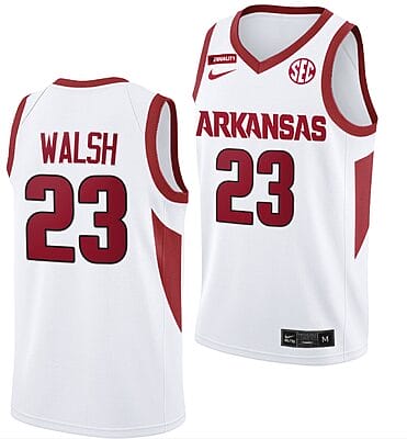 Jordan Walsh Jersey #23 Arkansas Razorbacks College Basketball Equality White