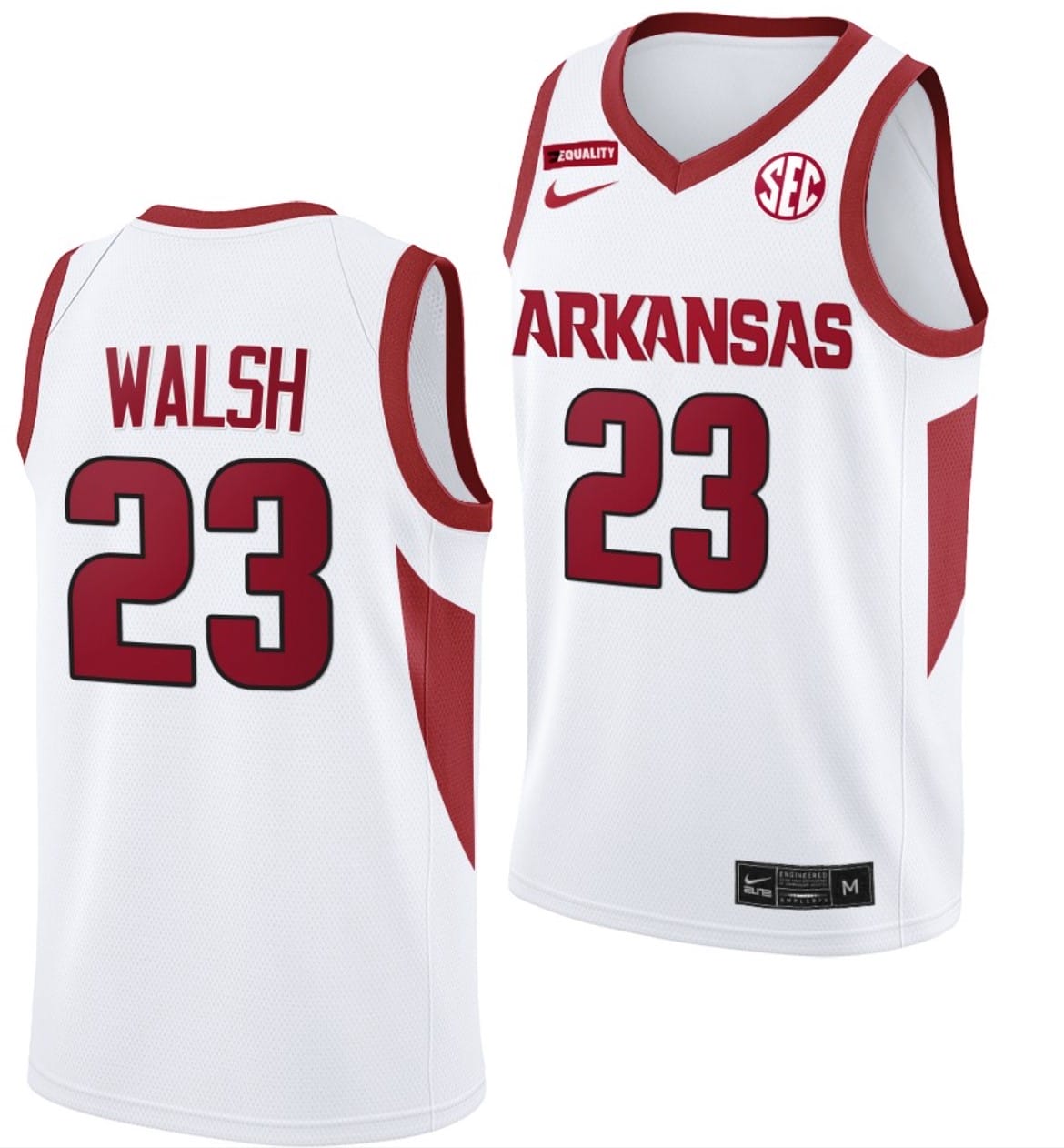 Jordan Walsh Jersey #23 Arkansas Razorbacks College Basketball Equality White