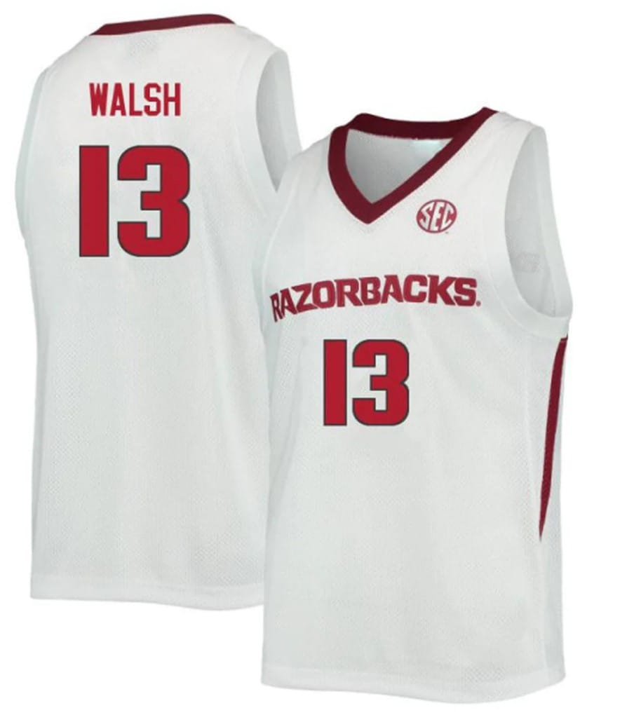 Jordan Walsh Jersey #13 Arkansas Razorbacks College Basketball White 1
