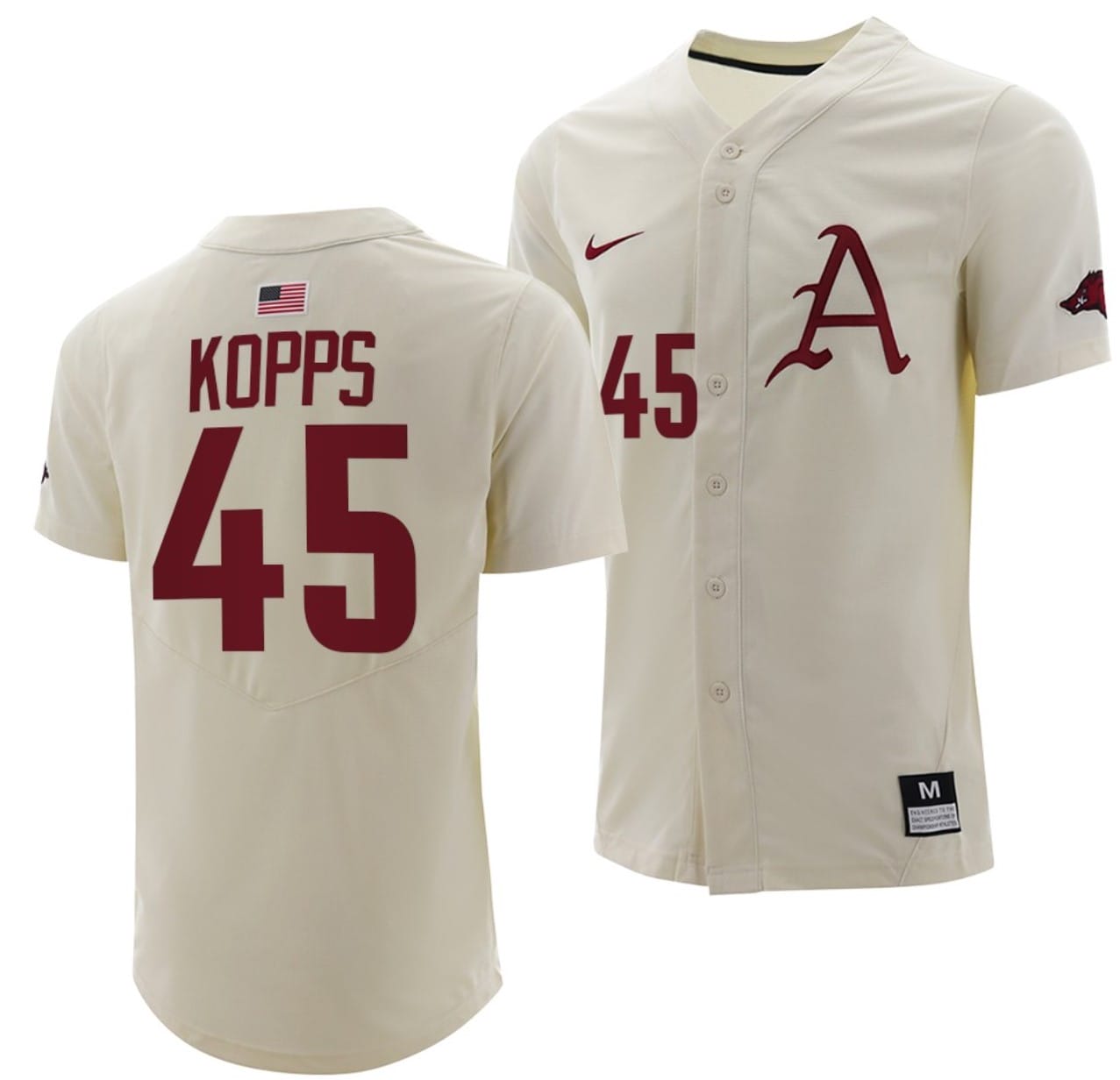 Kevin Kopps Jersey #45 Arkansas Razorbacks College Baseball Full-Button Natural