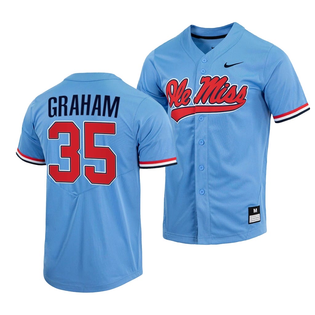 Kevin Graham Jersey #35 Ole Miss Rebels College Baseball Full-Button Blue
