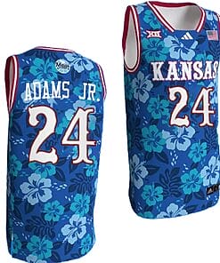 KJ Adams Jr Jersey #1 Kansas Jayhawks Bill Self Game College Basketball Blue Maui Strong