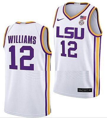 KJ Williams Jersey #12 LSU Tigers College Basketball Limited White