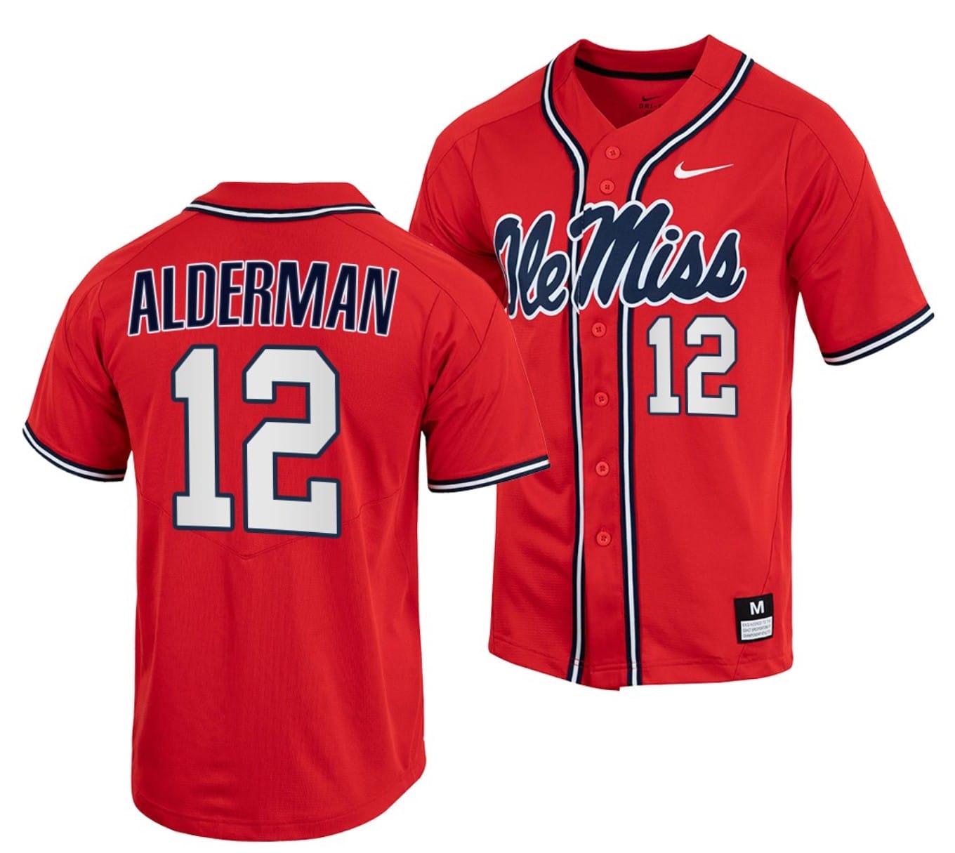 Kemp Alderman Jersey #12 Ole Miss Rebels College Baseball Red
