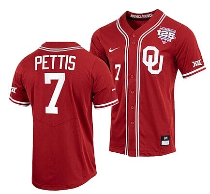 Kendall Pettis Jersey #7 Oklahoma Sooners Baseball NCAA College Crimson 125th Season Full-Button