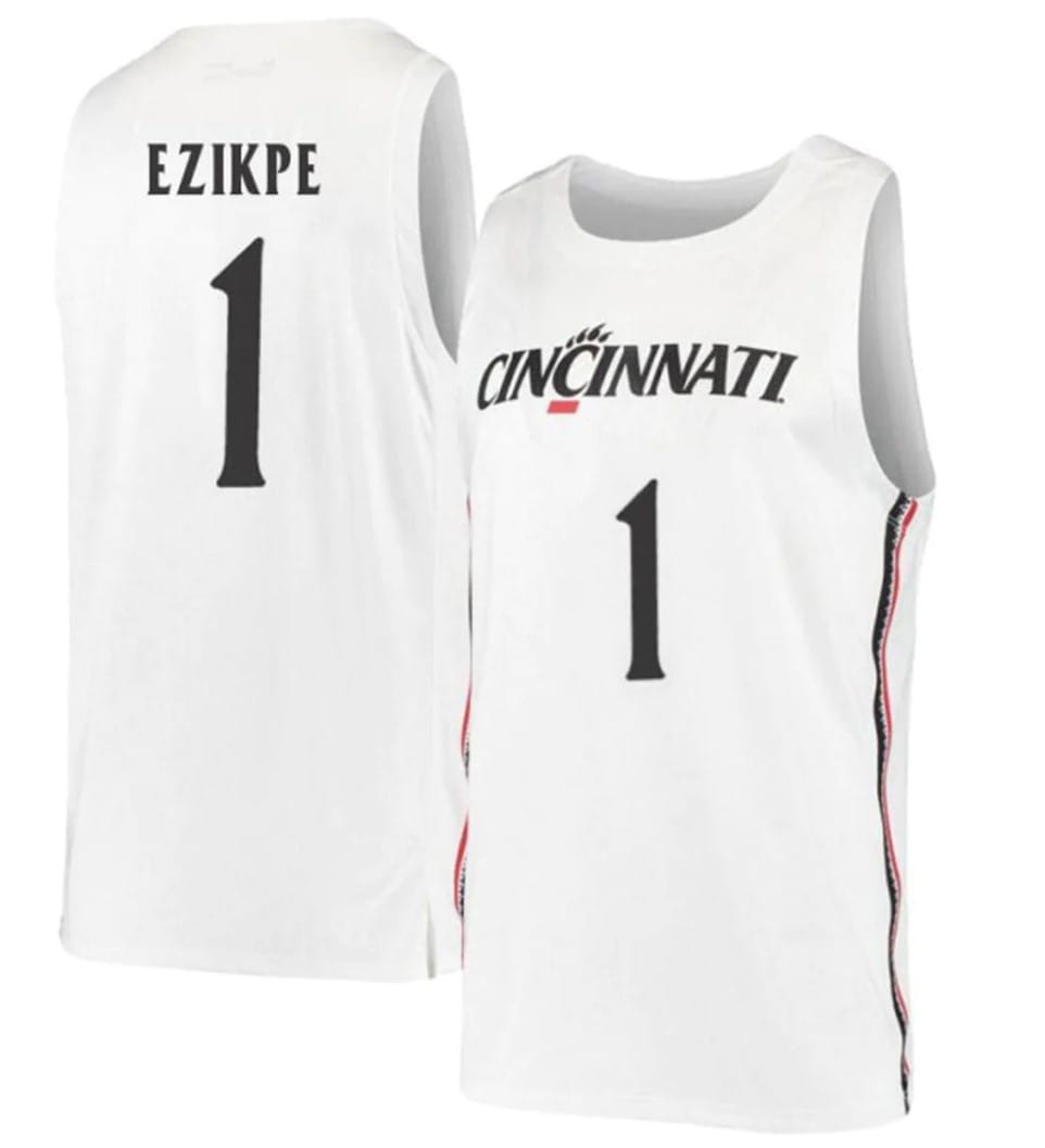 Kalu Ezikpe Jersey #1 Cincinnati Bearcats College Basketball White