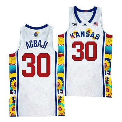 Kansas Jayhawks #30 Ochai Agbaji Jersey 2022 Sunflower Showdown White Basketball Jerseys