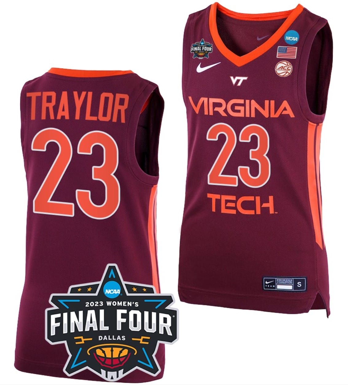 Kayana Traylor Jersey #23 Virginia Tech Hokies College Basketball 2023 NCAA Final Four Maroon