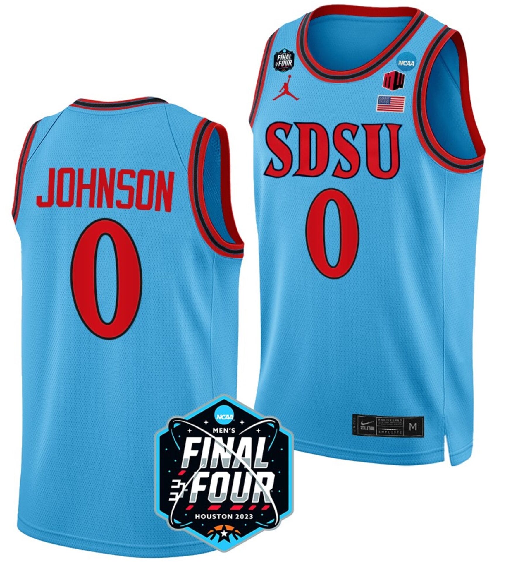 Keshad Johnson Jersey #0 San Diego State Aztecs College Basketball 2023 NCAA Final Four Blue
