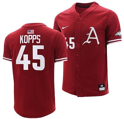 Kevin Kopps Jersey #45 Arkansas Razorbacks College Baseball Cardinal