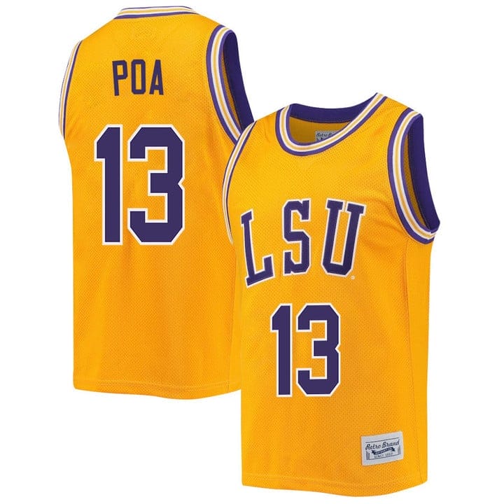 Last Tear Poa Jersey #13 LSU Tigers Basketball 2023 NCAA College Retro Gold
