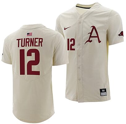 Michael Turner Jersey #12 Arkansas Razorbacks College Baseball Full-Button Natural