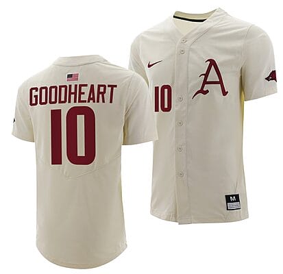 Matt Goodheart Jersey #10 Arkansas Razorbacks College Baseball Full-Button Natural