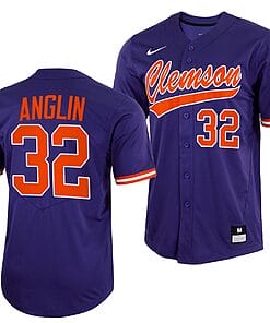 Mack Anglin Jersey #32 Clemson Tigers College Baseball Purple Full-Button