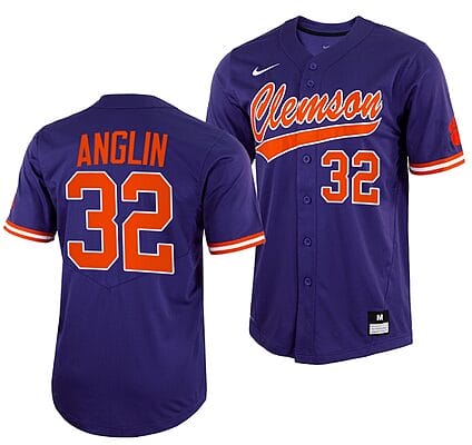 Mack Anglin Jersey #32 Clemson Tigers College Baseball Purple Full-Button