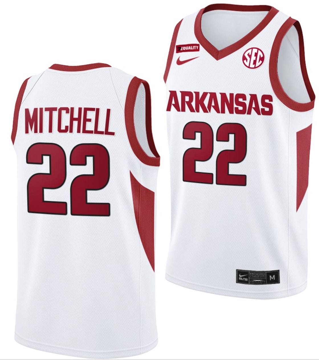 Makhel Mitchell Jersey #22 Arkansas Razorbacks College Basketball Equality White