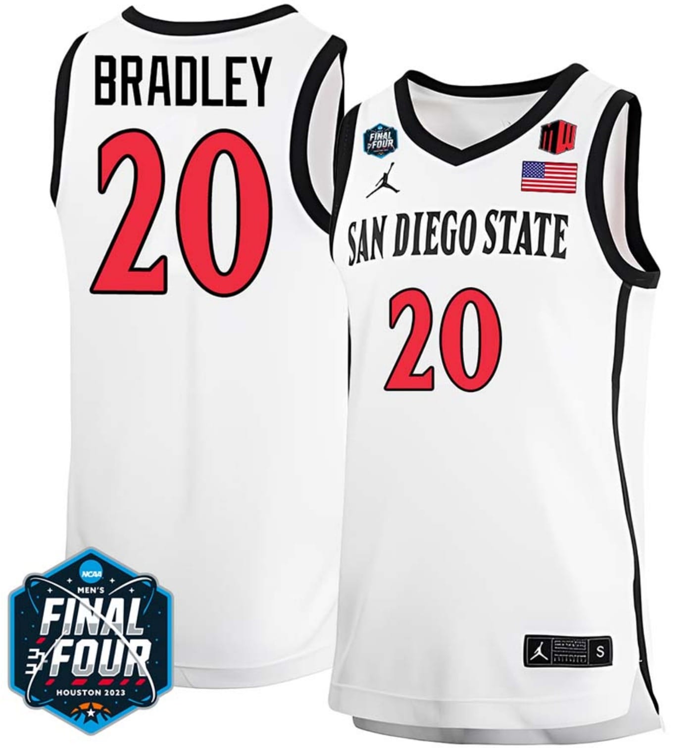 Matt Bradley Jersey #20 San Diego State Aztecs College Basketball 2023 NCAA Final Four White