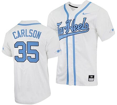 Max Carlson Jersey #35 North Carolina Tar Heels Baseball White Full-Button