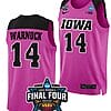 McKenna Warnock Jersey #14 Iowa Hawkeyes College Basketball 2023 NCAA Final Four Pink