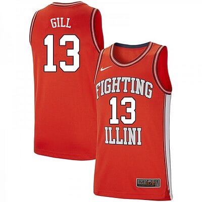 Men Illinois Fighting Illini Kendall Gill Jersey #13 Retro Orange College Basketball Jerseys
