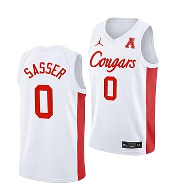Men's #0 Marcus Sasser Jersey Houston Cougars College Basketball Jerseys White