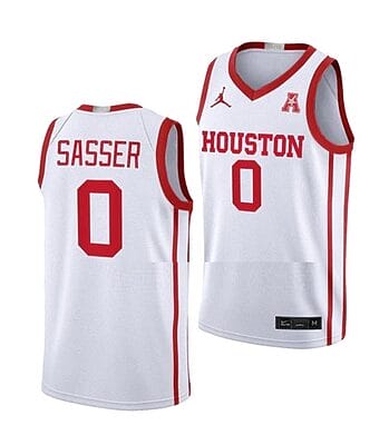 Men's #0 Marcus Sasser Jersey Houston Cougars College Basketball Jerseys White Home