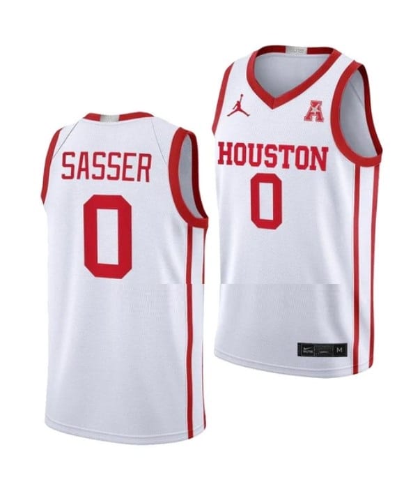 Men's #0 Marcus Sasser Jersey Houston Cougars College Basketball Jerseys White Home