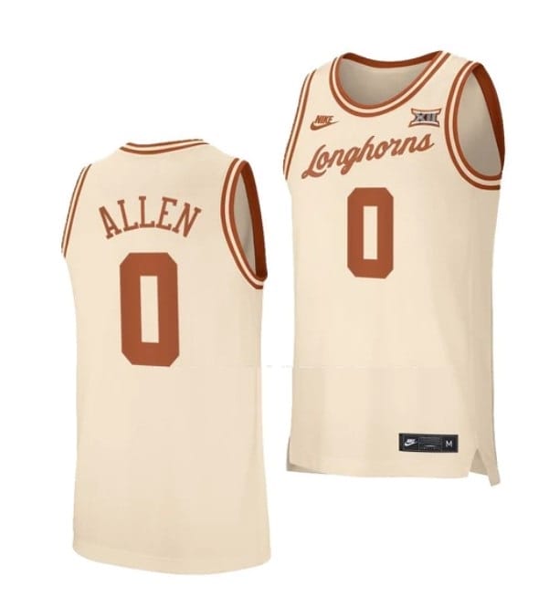 Timmy Allen Jersey #0 Texas Longhorns College Basketball Cream Retro