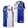 Joseph Yesufu Jersey #1 Kansas Jayhawks College Basketball Jerseys Blue White Split